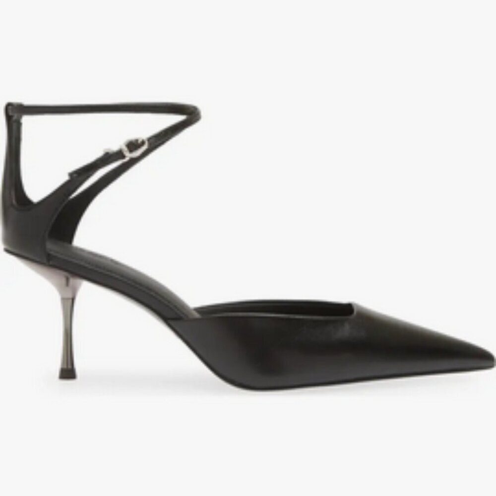 Cult Gaia Black Pointed-Toe Metallic Pin  Heels with Ankle Strap Size: EU39/US9